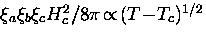 $\xi_{a} \xi_{b} \xi_c H_c^2/ 8 \pi
\! \propto \! (T \! - \! T_c)^{1/2}$