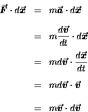 \begin{eqnarray*}\mbox{\boldmath$\vec{F}$\unboldmath } \cdot
d\mbox{\boldmath$ . . . 
 . . . {v}$\unboldmath } \cdot
d\mbox{\boldmath$\vec{v}$\unboldmath }
\end{eqnarray*}