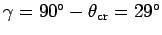 $\gamma = 90^\circ - \theta_{\rm cr} = 29^\circ$